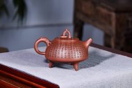 《環(huán)龍三足》宜興國(guó)家工藝美術(shù)師工紫砂壺底槽青茶壺茶具